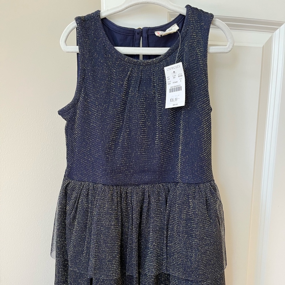 Girls Crewcuts Metallic Navy Tiered Dress Sz 6